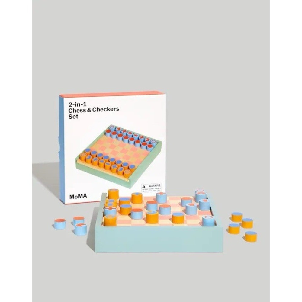 MoMA Chess & Checkers Multi Color Dual Side Set New 2 In 1 Art Museum Game Gift